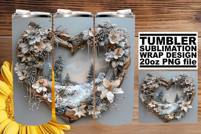 Winter Scene 3D Heart Frame Tumbler Wrap for Sublimation Sublimation afrosvg 