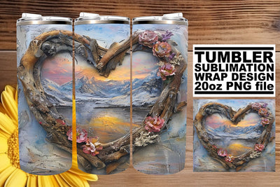 Winter Scene 3D Heart Frame Tumbler Wrap Sublimation 20oz Sublimation afrosvg 