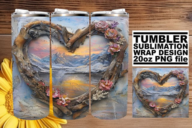 Winter Scene 3D Heart Frame Tumbler Wrap Sublimation 20oz Sublimation afrosvg 