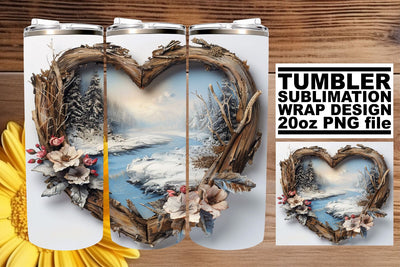 Winter Scene 3D Heart Frame Tumbler Wrap Sublimation 20oz Sublimation afrosvg 