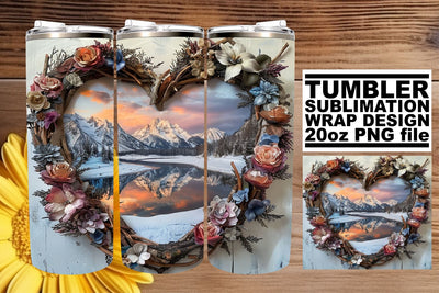 Winter Scene 3D Heart Frame Tumbler Wrap Sublimation Sublimation afrosvg 