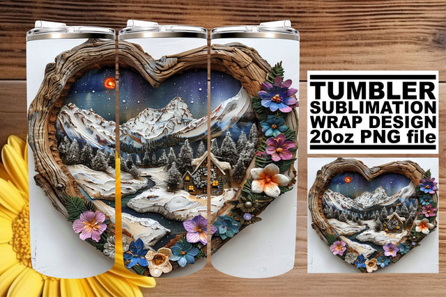 Winter Scene Christmas 3D Heart Frame Tumbler Wrap Sublimation afrosvg 