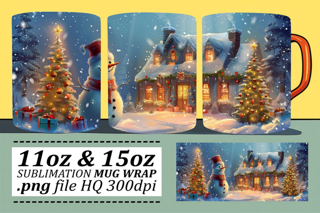 Winter Scene Christmas Mug Wrap for Sublimation - 11oz & 15oz Design Sublimation afrosvg 