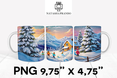 Winter Scene House Mug Wrap Sublimation Natasha Prando 