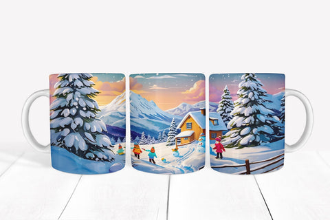 Winter Scene House Mug Wrap Sublimation Natasha Prando 