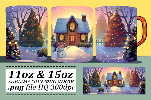 Winter Scene Mug Wrap for Christmas Sublimation - Fits 11oz & 15oz Mugs Sublimation afrosvg 