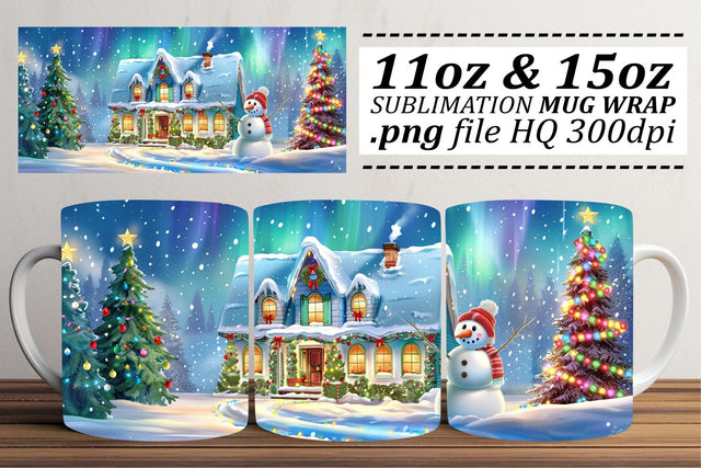 Winter Scene Mug Wrap for Christmas Sublimation - Holiday 11oz & 15oz Sublimation afrosvg 