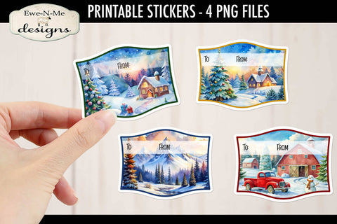 Winter Scene Printable Gift Tag Stickers | Printable Christmas Stickers Sublimation Ewe-N-Me Designs 