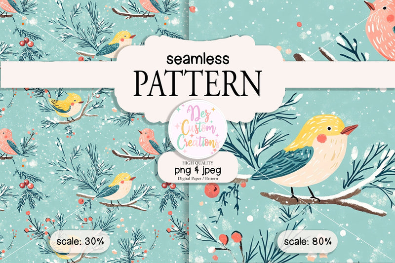 Winter Seamless Pattern - Winter Birds Digital Pattern Dez Custom Creations 