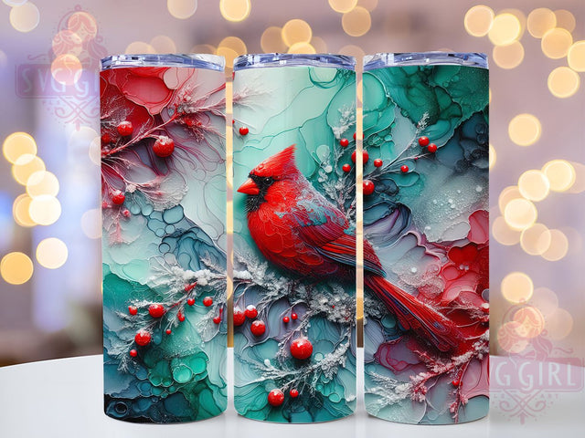 Winter Snow Cardinal Tumbler, Snow Cardinal, Bird Art, Seasonal Theme, Rustic Style, 20Oz Tumbler, Sublimation Wrap Sublimation SvggirlplusArt 