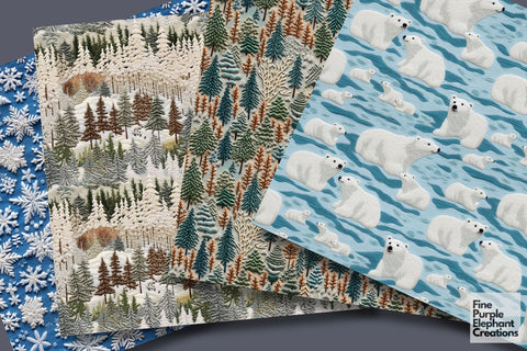 Winter Snow Embroidery Christmas Holiday Stitched Fabric Digital Pattern Fine Purple Elephant Creations 