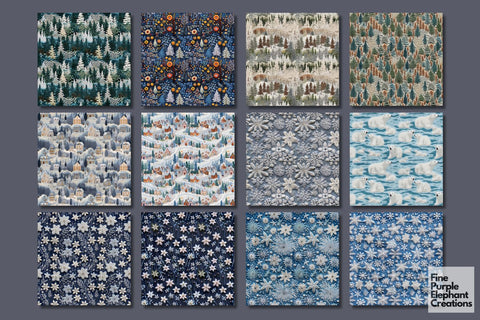 Winter Snow Embroidery Christmas Holiday Stitched Fabric Digital Pattern Fine Purple Elephant Creations 