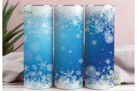 Winter Snowflake Blue Sky 20oz Tumbler Sublimation PixelChick 