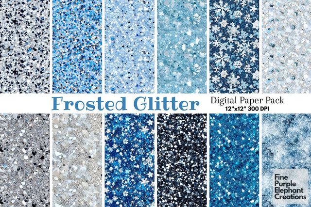 Winter Snowflake Glitter Digital Paper - Textured Sublimation Scrapbook Pattern Digital Pattern Fine Purple Elephant Creations 