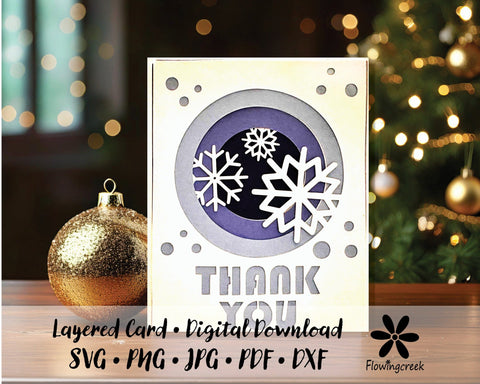 Winter Snowflake Thank You 3D Layered Greeting Card SVG Cut File 3D Paper Flowingcreek 