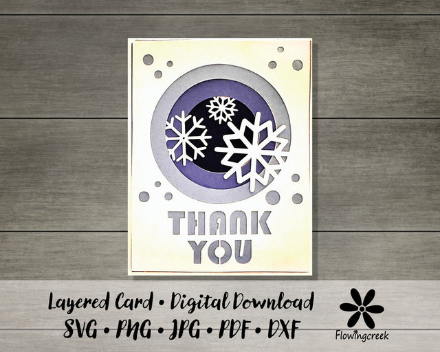 Winter Snowflake Thank You 3D Layered Greeting Card SVG Cut File 3D Paper Flowingcreek 