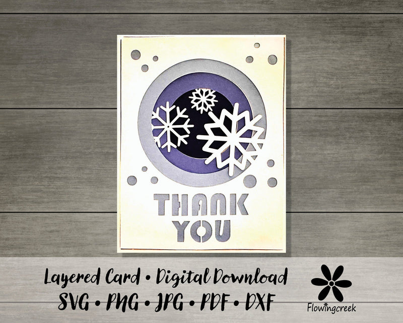 Winter Snowflake Thank You 3D Layered Greeting Card SVG Cut File 3D Paper Flowingcreek 