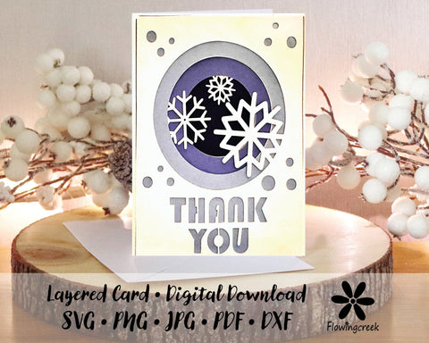 Winter Snowflake Thank You 3D Layered Greeting Card SVG Cut File 3D Paper Flowingcreek 