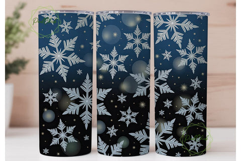 Winter Snowflakes Blue 20oz Tumbler Wrap Sublimation PixelChick 