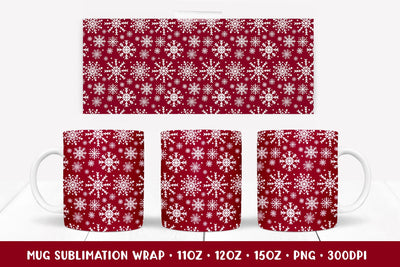 Winter Snowflakes Mug Sublimation Design. Red Mug Wrap Sublimation LaBelezoka 