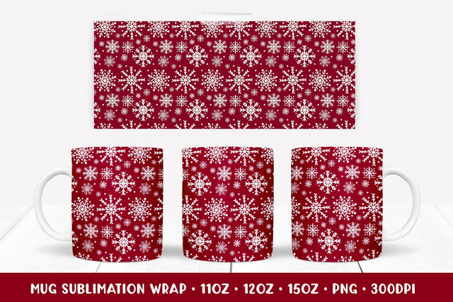 Winter Snowflakes Mug Sublimation Design. Red Mug Wrap Sublimation LaBelezoka 