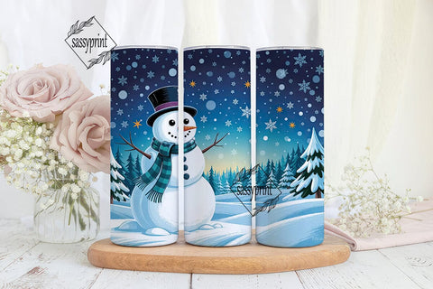Winter Snowman Forest 20oz Tumbler Wrap Sublimation sassyprint 