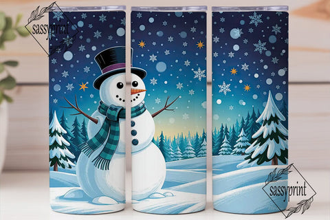 Winter Snowman Forest 20oz Tumbler Wrap Sublimation sassyprint 