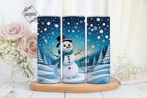Winter Snowman Forest 20oz Tumbler Wrap Sublimation sassyprint 
