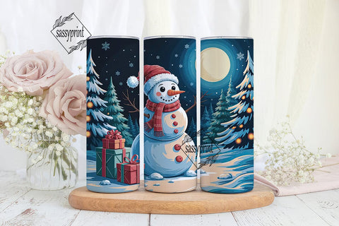 Winter Snowman Forest 20oz Tumbler Wrap Sublimation sassyprint 