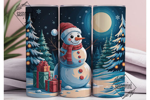 Winter Snowman Forest 20oz Tumbler Wrap Sublimation sassyprint 