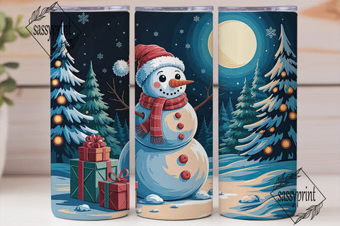 Winter Snowman Forest 20oz Tumbler Wrap Sublimation sassyprint 