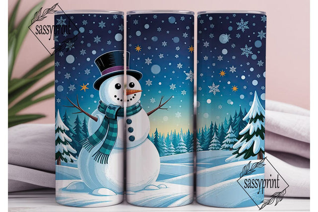 Winter Snowman Forest 20oz Tumbler Wrap Sublimation sassyprint 