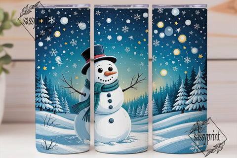 Winter Snowman Forest 20oz Tumbler Wrap Sublimation sassyprint 