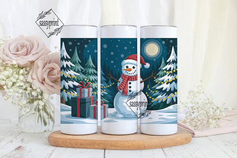 Winter Snowman Forest 20oz Tumbler Wrap Sublimation sassyprint 