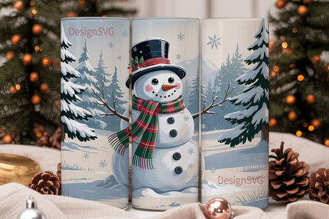 Winter Snowman Scene 20oz Tumbler Wrap Sublimation DesignSVG 