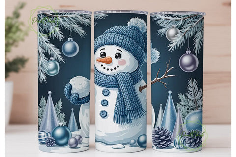 Winter Snowman Scene 20oz Tumbler Wrap Sublimation PixelChick 