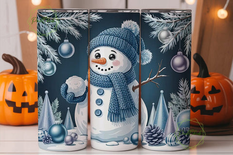 Winter Snowman Scene 20oz Tumbler Wrap Sublimation PixelChick 