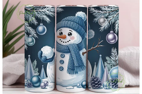 Winter Snowman Scene 20oz Tumbler Wrap Sublimation PixelChick 