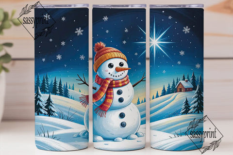 Winter Snowman Scene 20oz Tumbler Wrap Sublimation sassyprint 