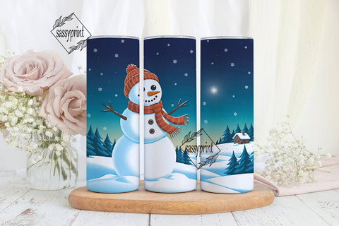 Winter Snowman Scene 20oz Tumbler Wrap Sublimation sassyprint 