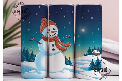 Winter Snowman Scene 20oz Tumbler Wrap Sublimation sassyprint 