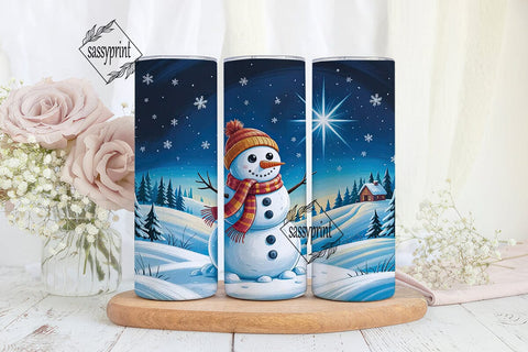 Winter Snowman Scene 20oz Tumbler Wrap Sublimation sassyprint 