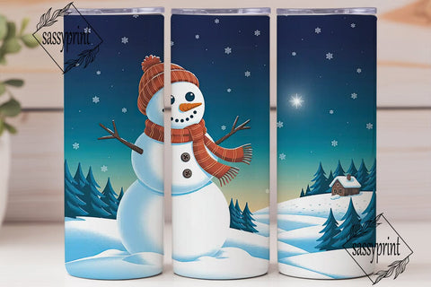 Winter Snowman Scene 20oz Tumbler Wrap Sublimation sassyprint 