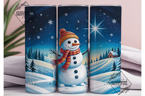 Winter Snowman Scene 20oz Tumbler Wrap Sublimation sassyprint 