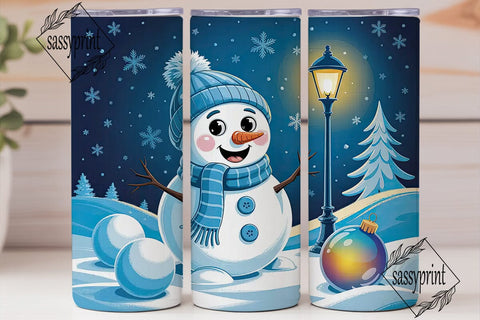 Winter Snowman Scene Tumbler Wrap PNG Sublimation sassyprint 