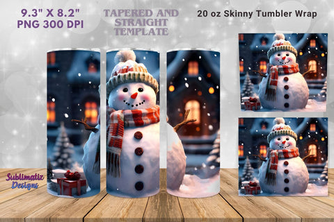 Winter Snowman Tumbler Wrap 20 oz | 20 oz Skinny Tumbler Wrap Sublimation Christmas Design Sublimation Sublimatiz Designs 