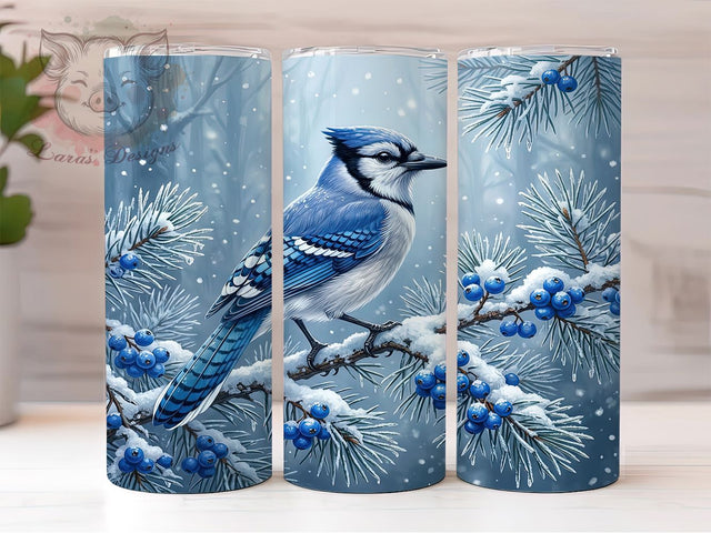Winter Snowy Blue Jay 20oz Tumbler, Winter Blue Jay, Snowy Blue Jay, Blue Jay Tumbler, Winter Bird Tumbler, Snowy Blue Jay PNG, Winter Blue Jay PNG, 20oz Tumbler Wrap Sublimation Lara' s Designs 