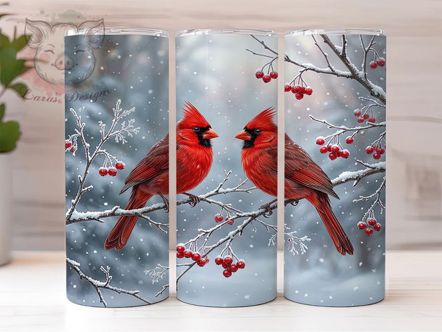 Winter Snowy Cardinals 20oz Tumbler, Winter Cardinals, Snowy Cardinals, Snowy Cardinal PNG, Winter Cardinal PNG, Cardinal Tumbler, Cardinal Tumbler PNG, 20oz Tumbler Wrap Sublimation Lara' s Designs 
