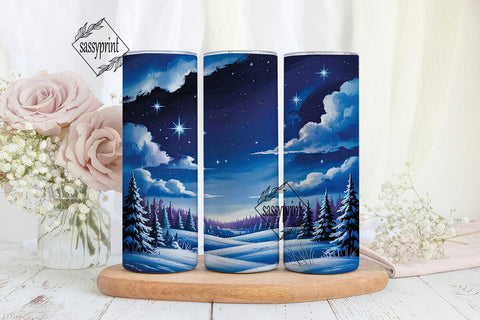 Winter Starry Night Forest 20oz Tumbler Sublimation sassyprint 