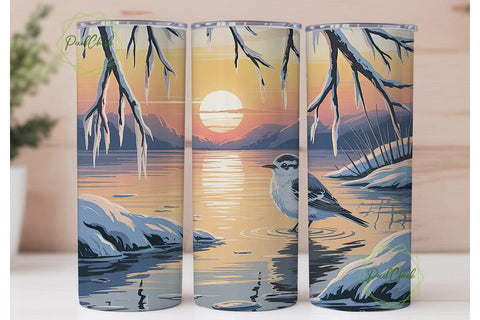 Winter Sunset Bird 20oz Tumbler Wrap Sublimation PixelChick 